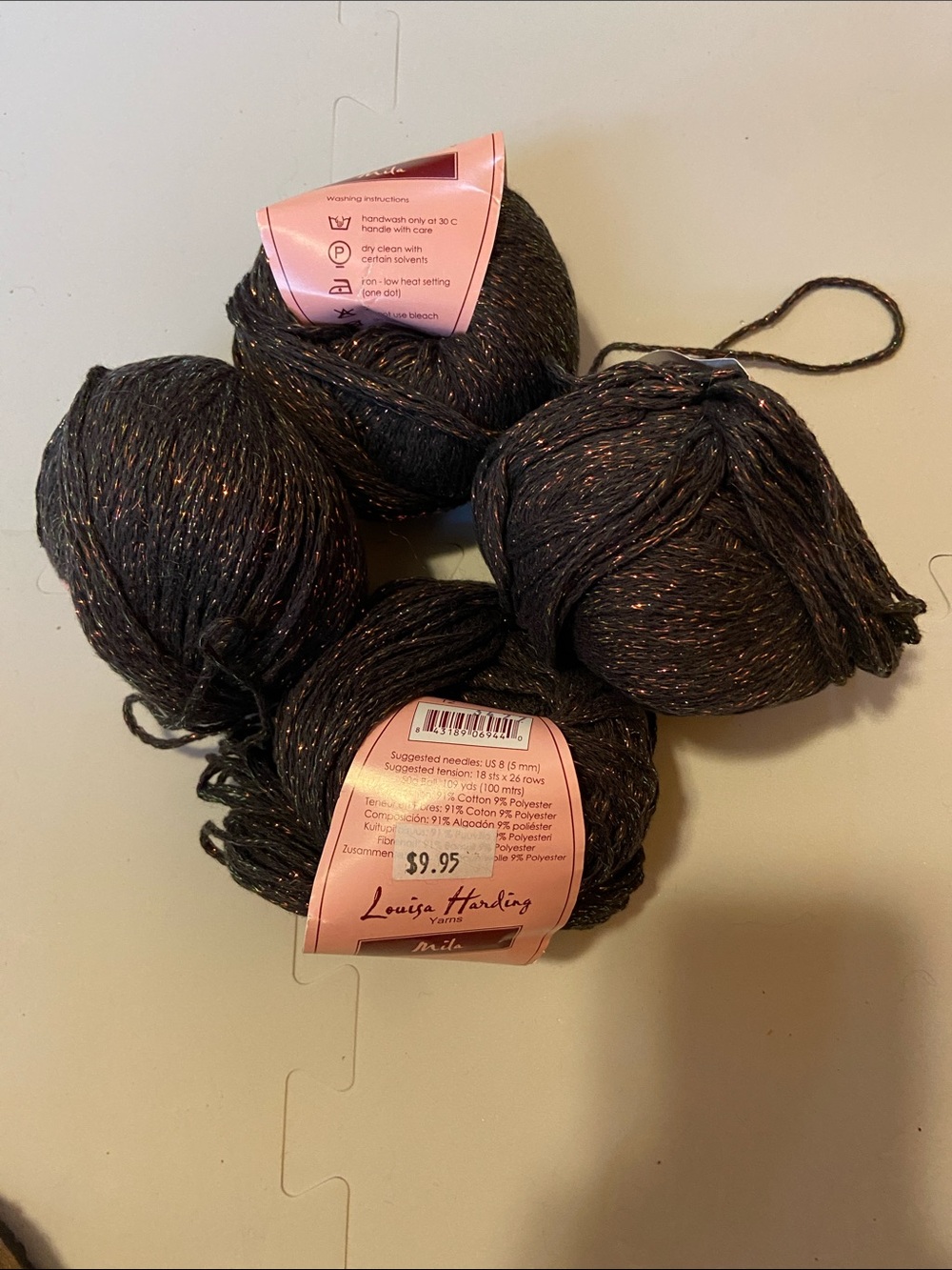 Metallic Black Yarn - 4 Pack